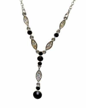 Silver-Tone Black and Clear Crystal Y-Necklace